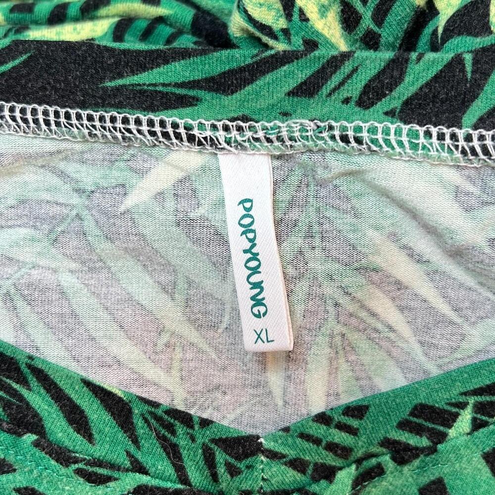 Popyoung - Women's XL Tee Shirt Stretch Green, Black Jungle Tropical Leaf Print - Picture 6 of 8